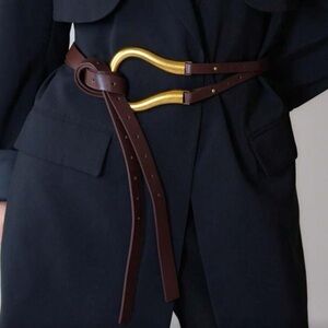 Luxe Vegan Leather Coffee Brown Gold Wrap Belt